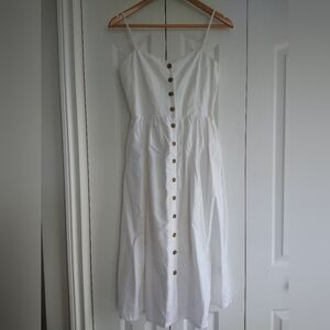 H&M White Midi Dress with Button Detail